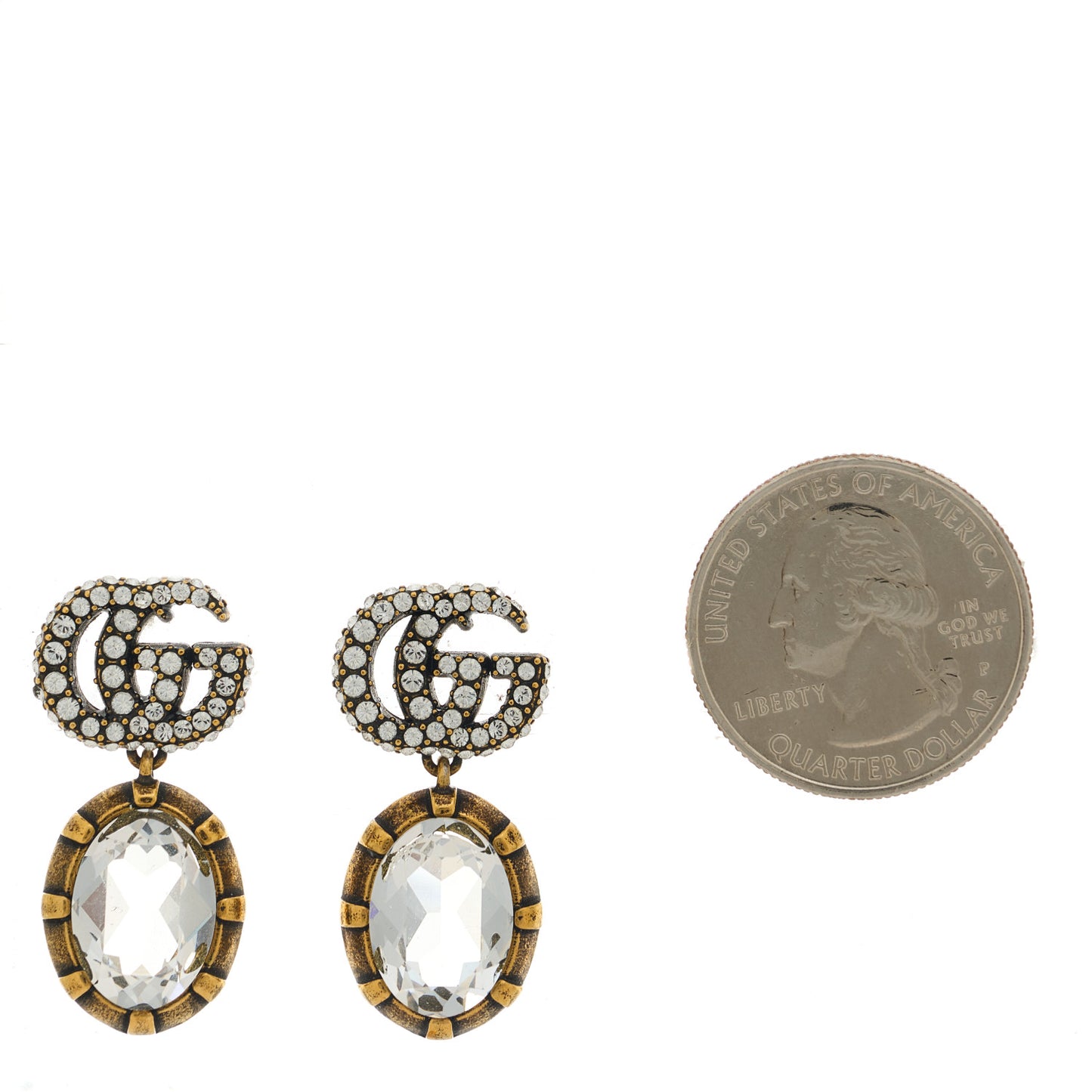 Metal Crystal Double G Drop Earrings Aged Gold