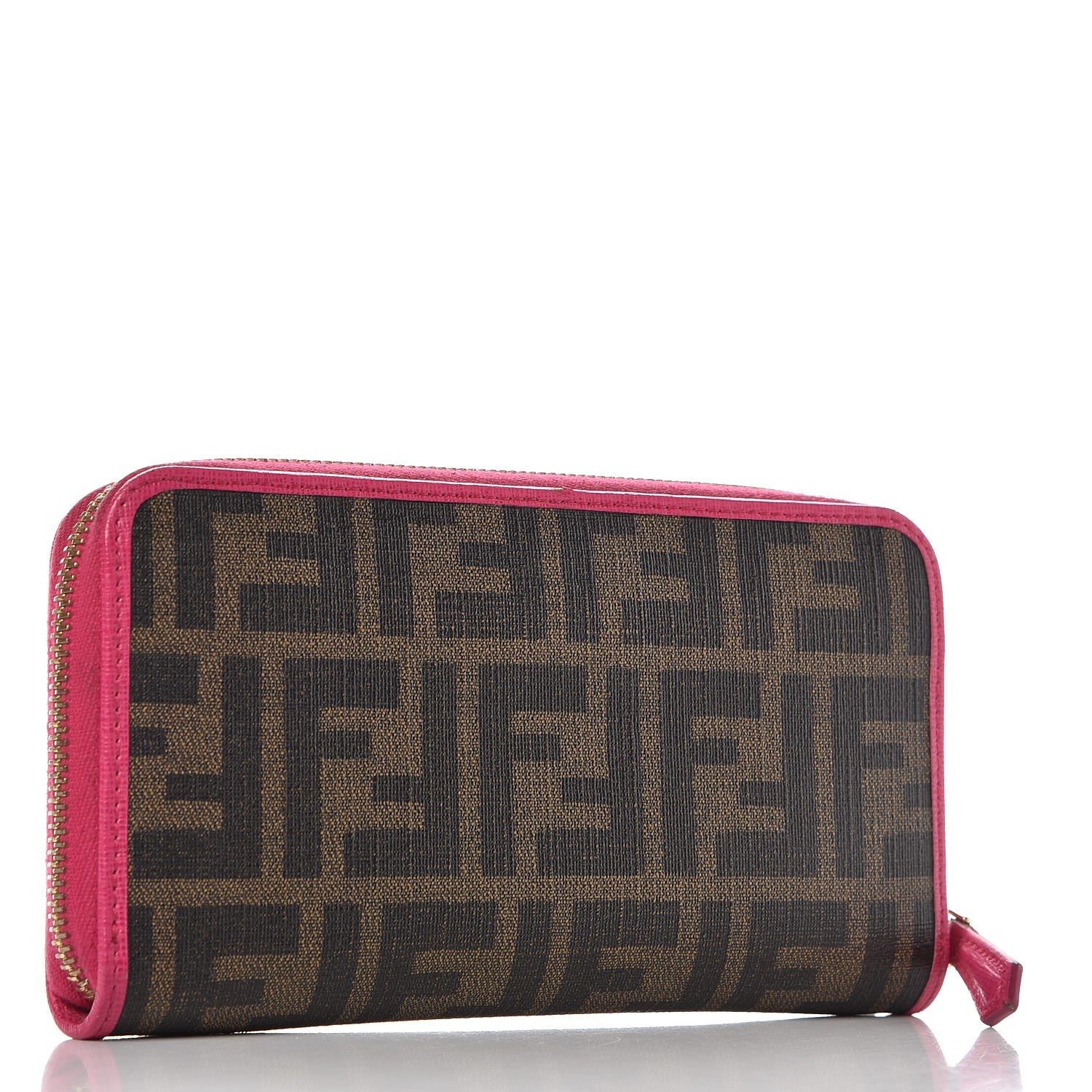 Fendi Zucca Spalmati Vitello Elite Zip Around Wallet Tobacco Ciclamino 3 of 11
