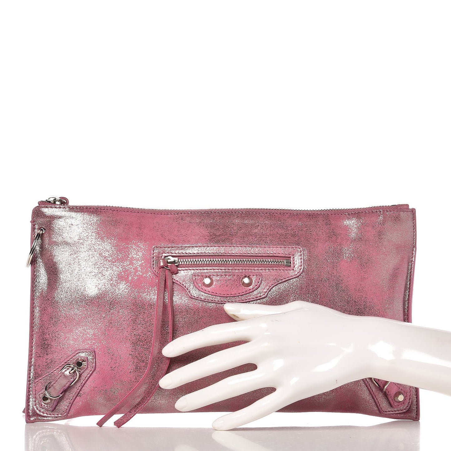 Metallic Calfskin Milky Way Papier Clutch Hip Pink