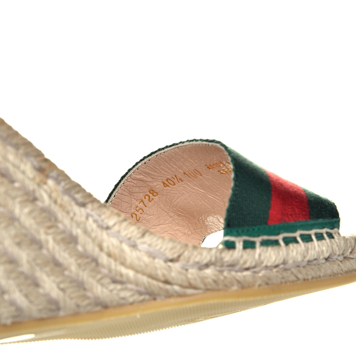 Gucci Canvas Malaga Kid Web Ankle Wrap Espadrille Wedge Sandals 40.5 Green Red Mystic White Emerald 9 of 11
