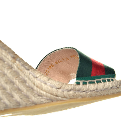 Gucci Canvas Malaga Kid Web Ankle Wrap Espadrille Wedge Sandals 40.5 Green Red Mystic White Emerald 9 of 11