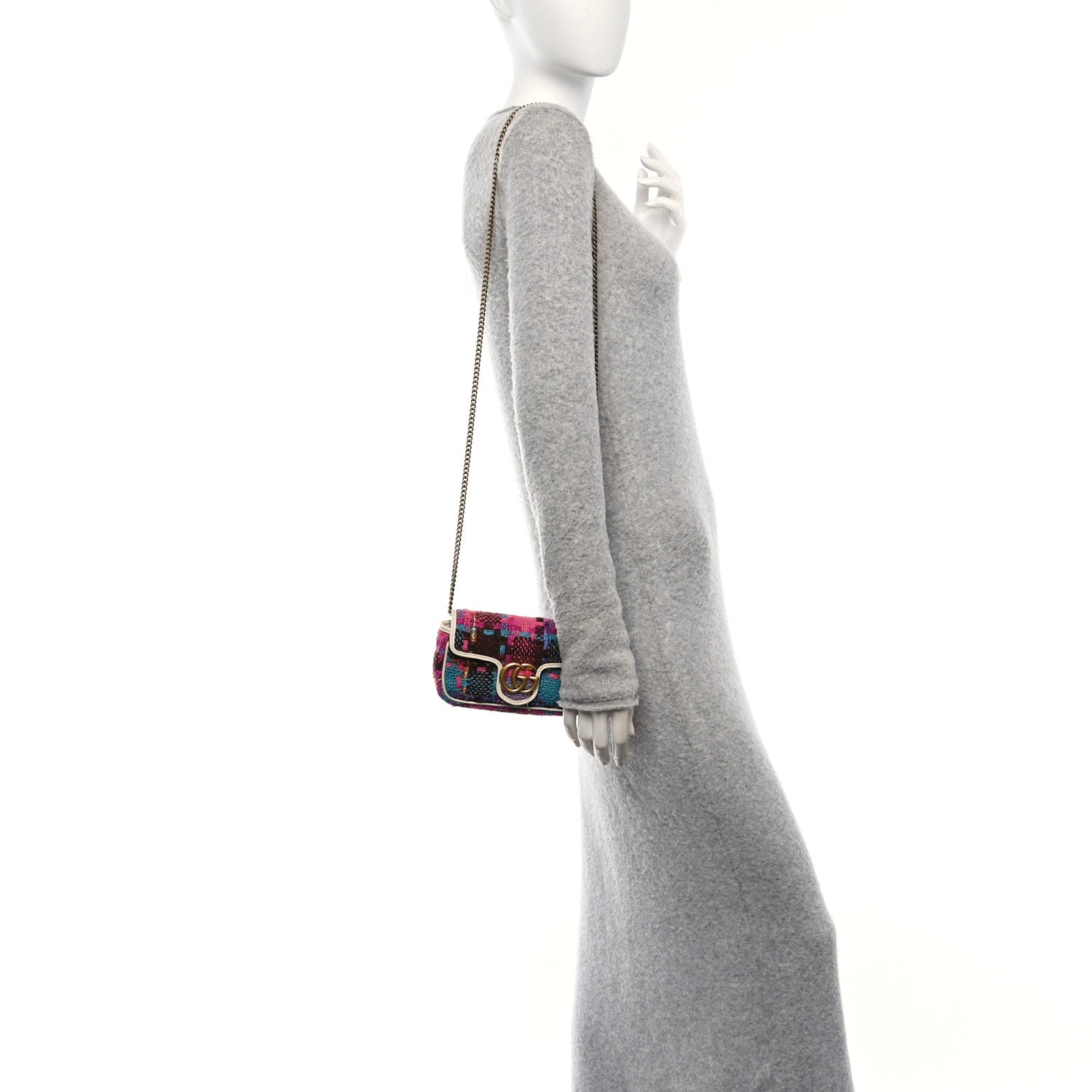 Gucci Tweed Calfskin Spicy Check Super Mini GG Marmont Shoulder Bag Pink Multicolor Mystic White 2 of 12