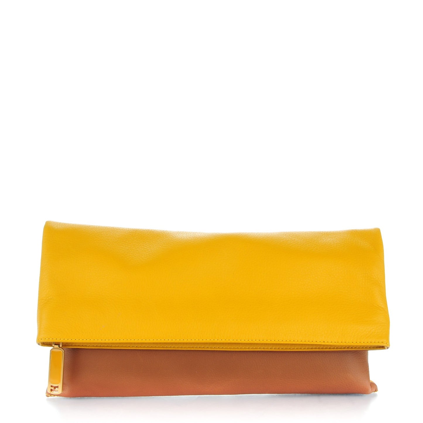 Vitello Foldover Clutch Yellow Brown