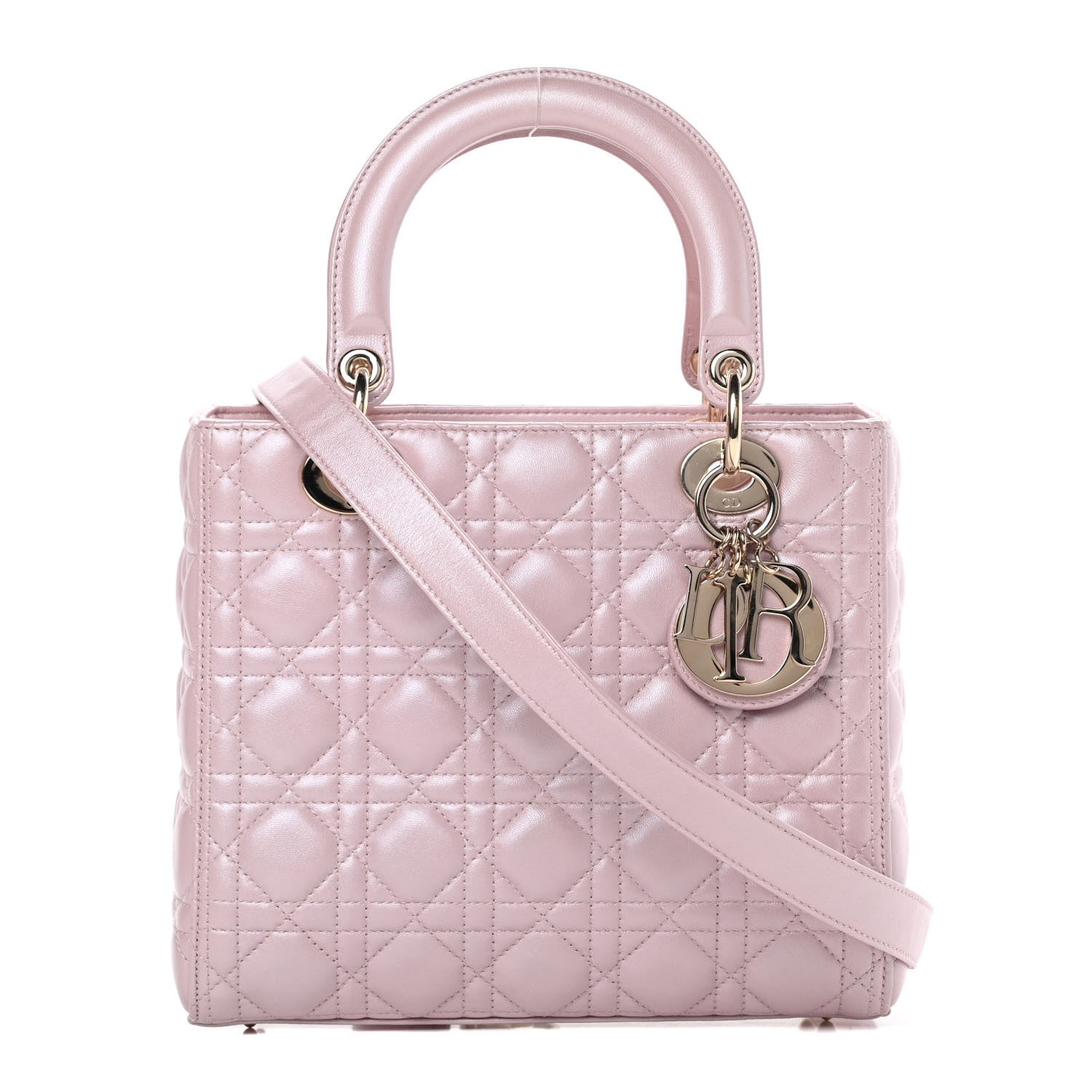 Christian Dior Pearly Lambskin Cannage Medium Lady Dior Lotus 1 of 10