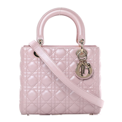 Christian Dior Pearly Lambskin Cannage Medium Lady Dior Lotus 1 of 10