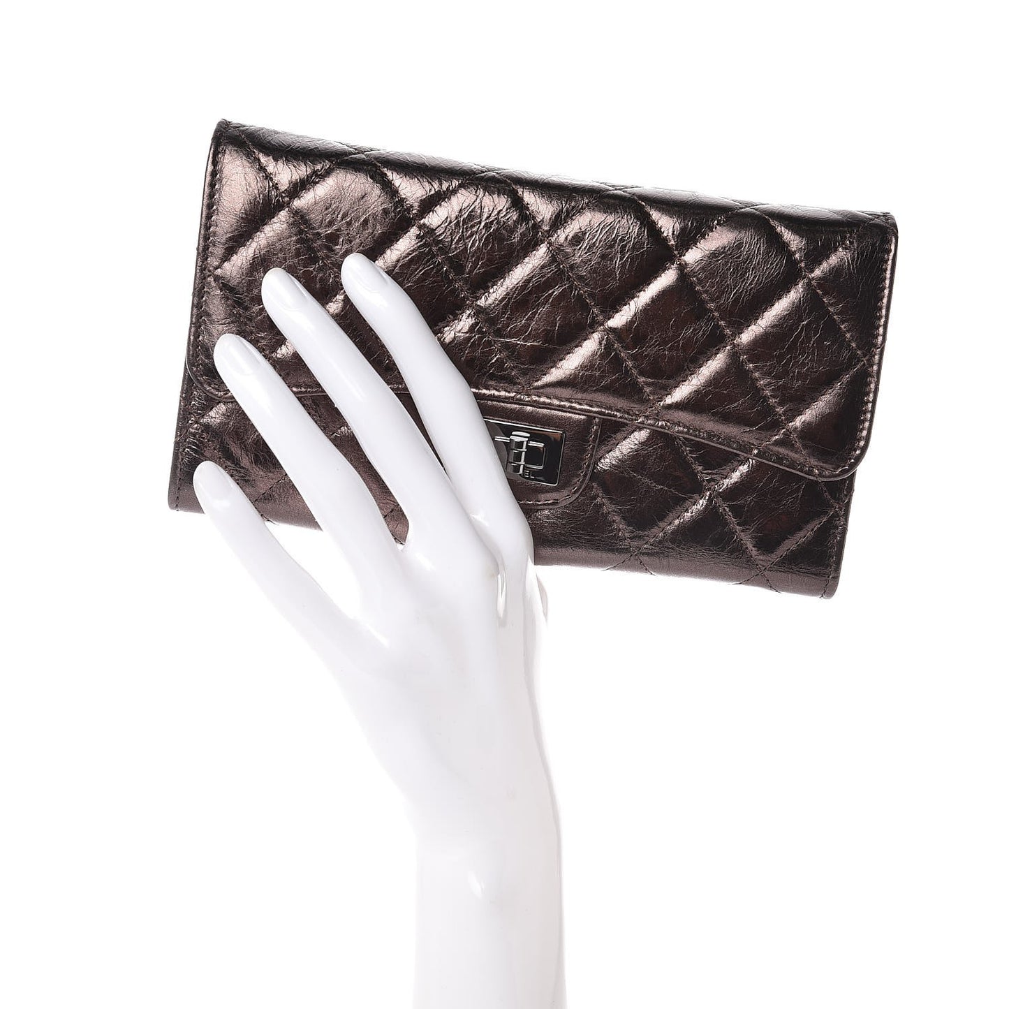 Metallic Aged Calfskin Quilted Reissue Long Flap Wallet Bronze
