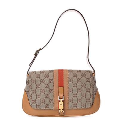 Gucci Calfskin Monogram Web Small Jackie O Hobo Light Brown 1 of 13