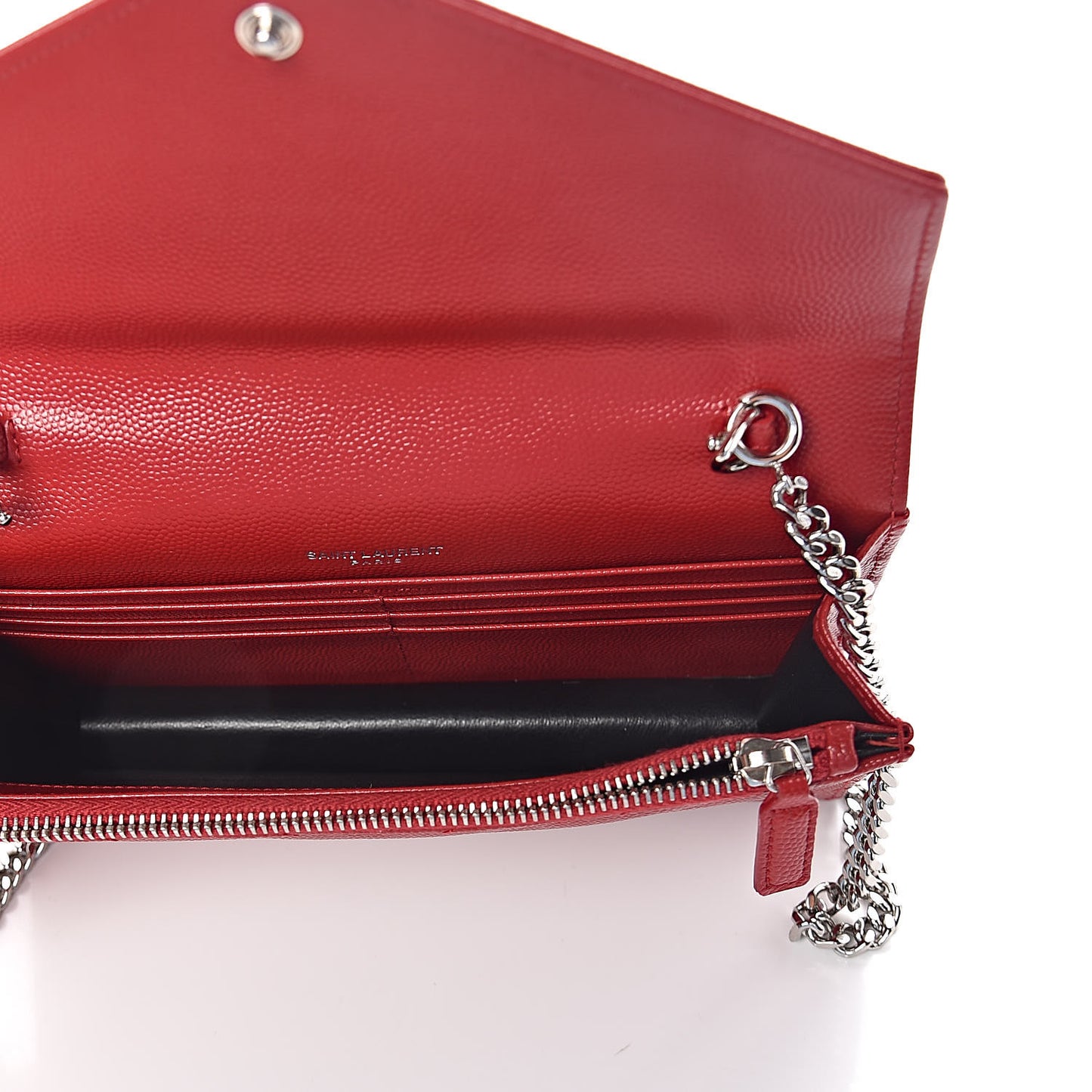 Grain De Poudre Matelasse Chevron Monogram Envelope Chain Wallet New Red