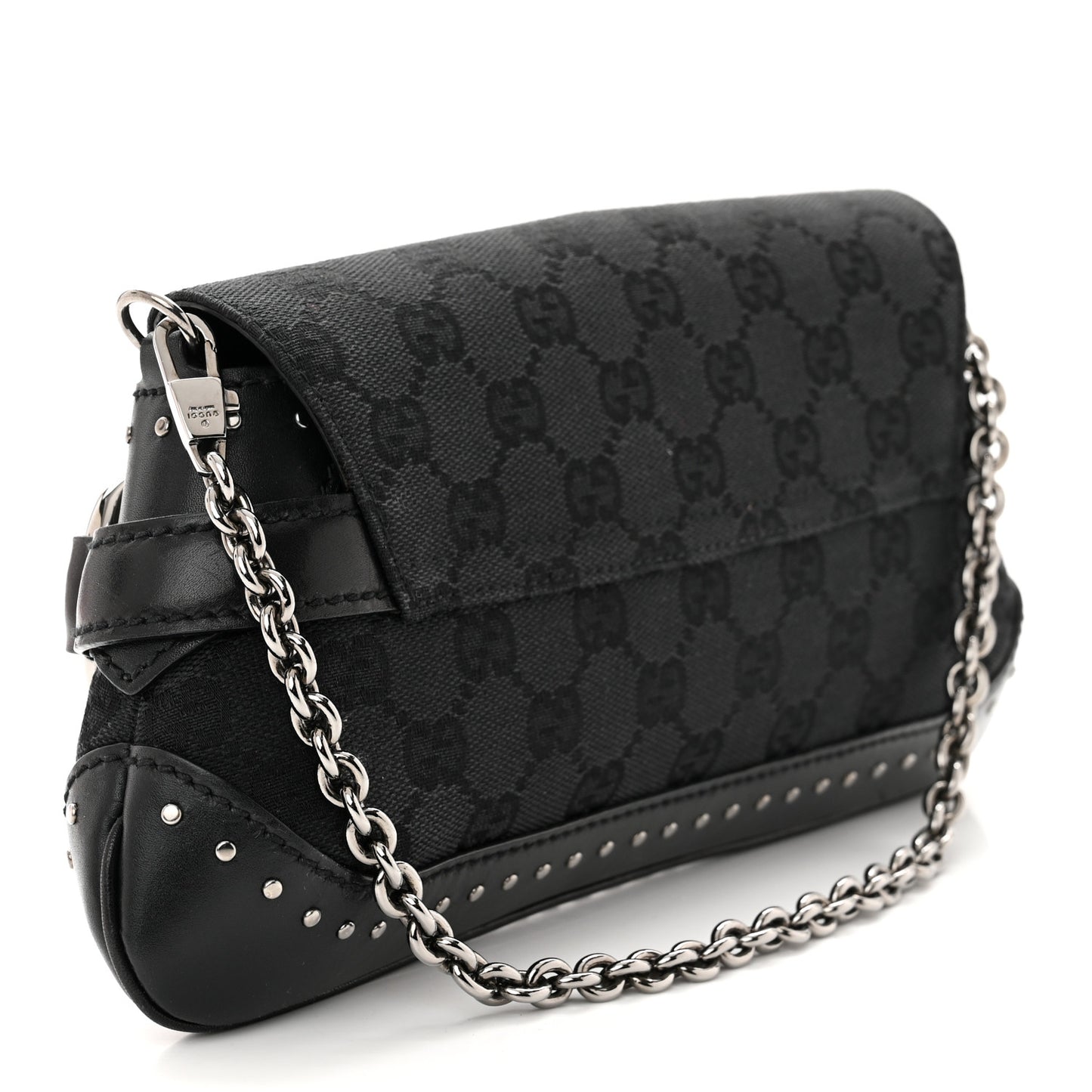 Monogram Studded Horsebit Clutch Black