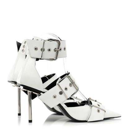 Balenciaga Shiny Kidskin Point Toe Buckle Pumps 38 White 5 of 12
