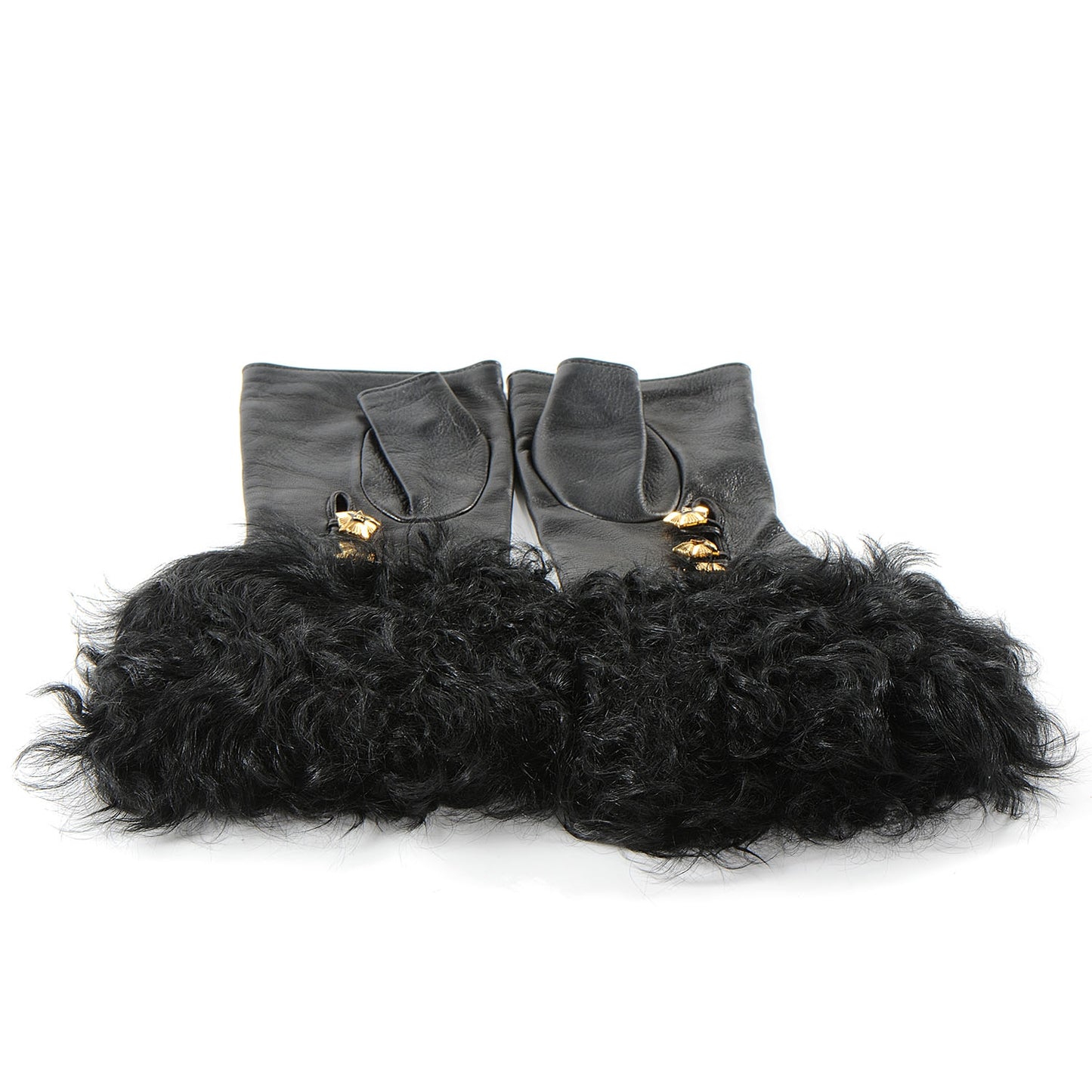 Lambskin Moscow Shearling Fingerless Gloves Black