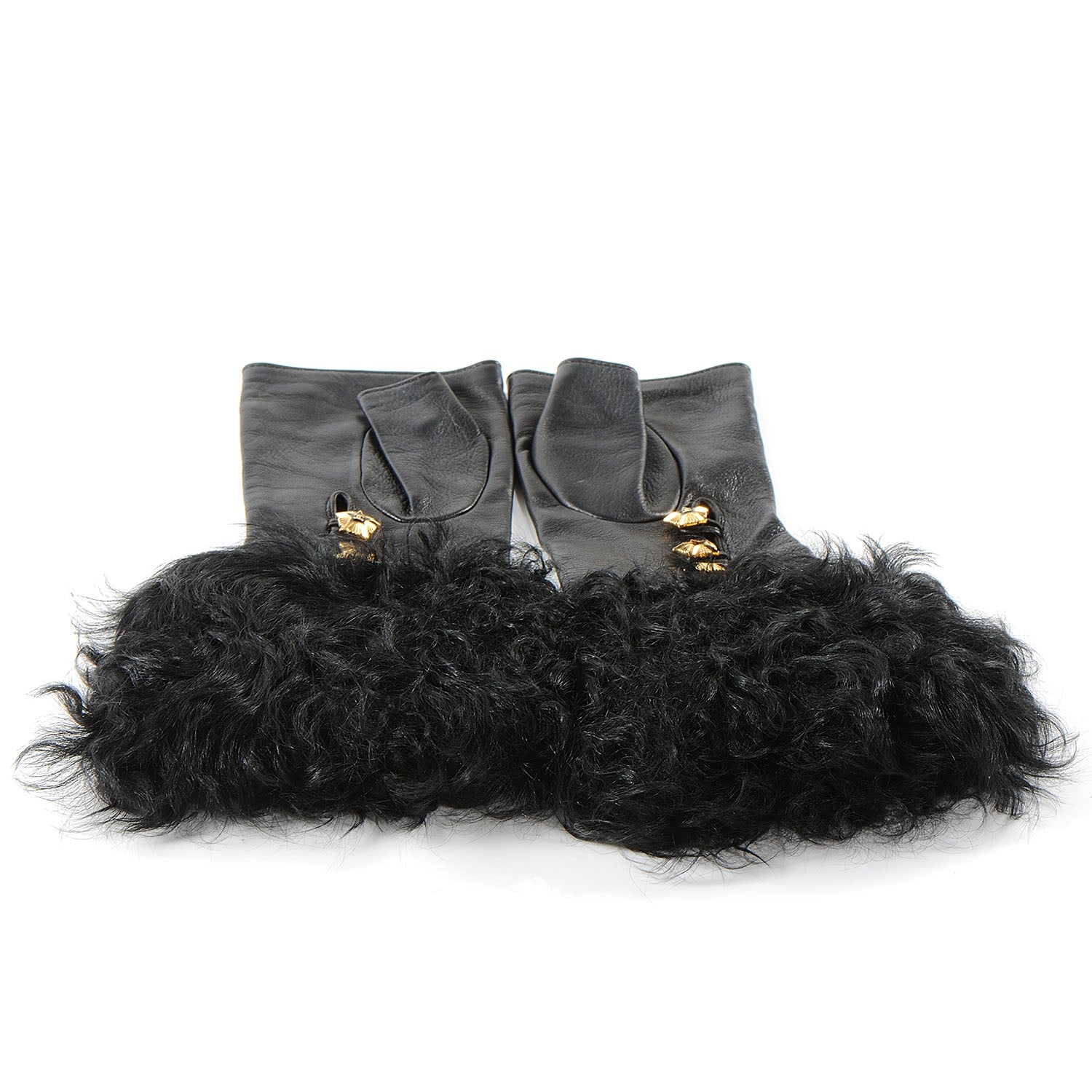 Chanel Lambskin Moscow Shearling Fingerless Gloves Black 2 of 4