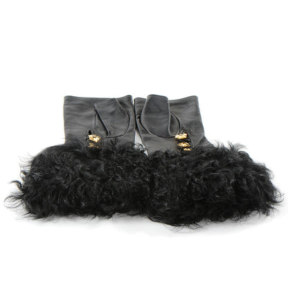 Chanel Lambskin Moscow Shearling Fingerless Gloves Black 2 of 4