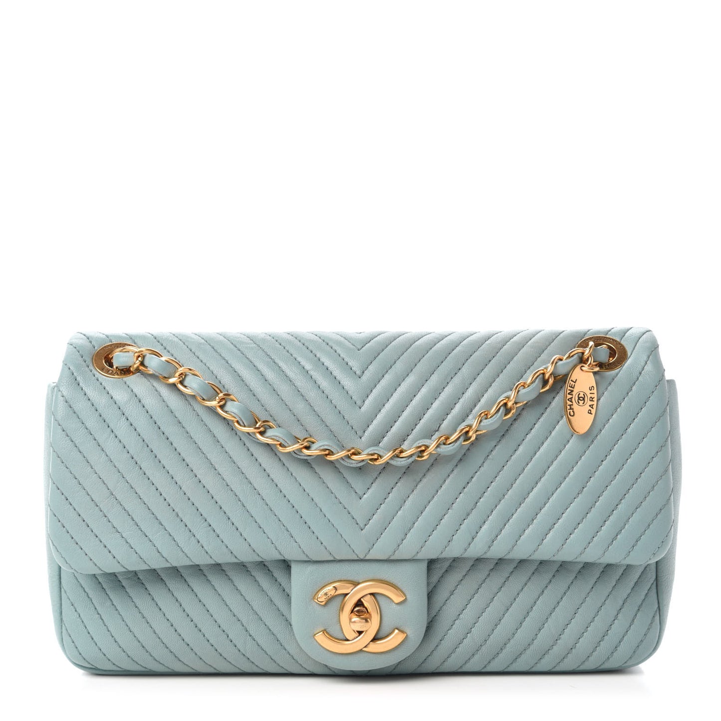 Calfskin Surpique Chevron Medium Flap Blue