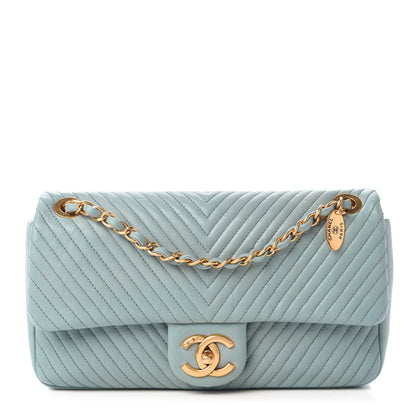 Chanel Calfskin Surpique Chevron Medium Flap Blue 1 of 10