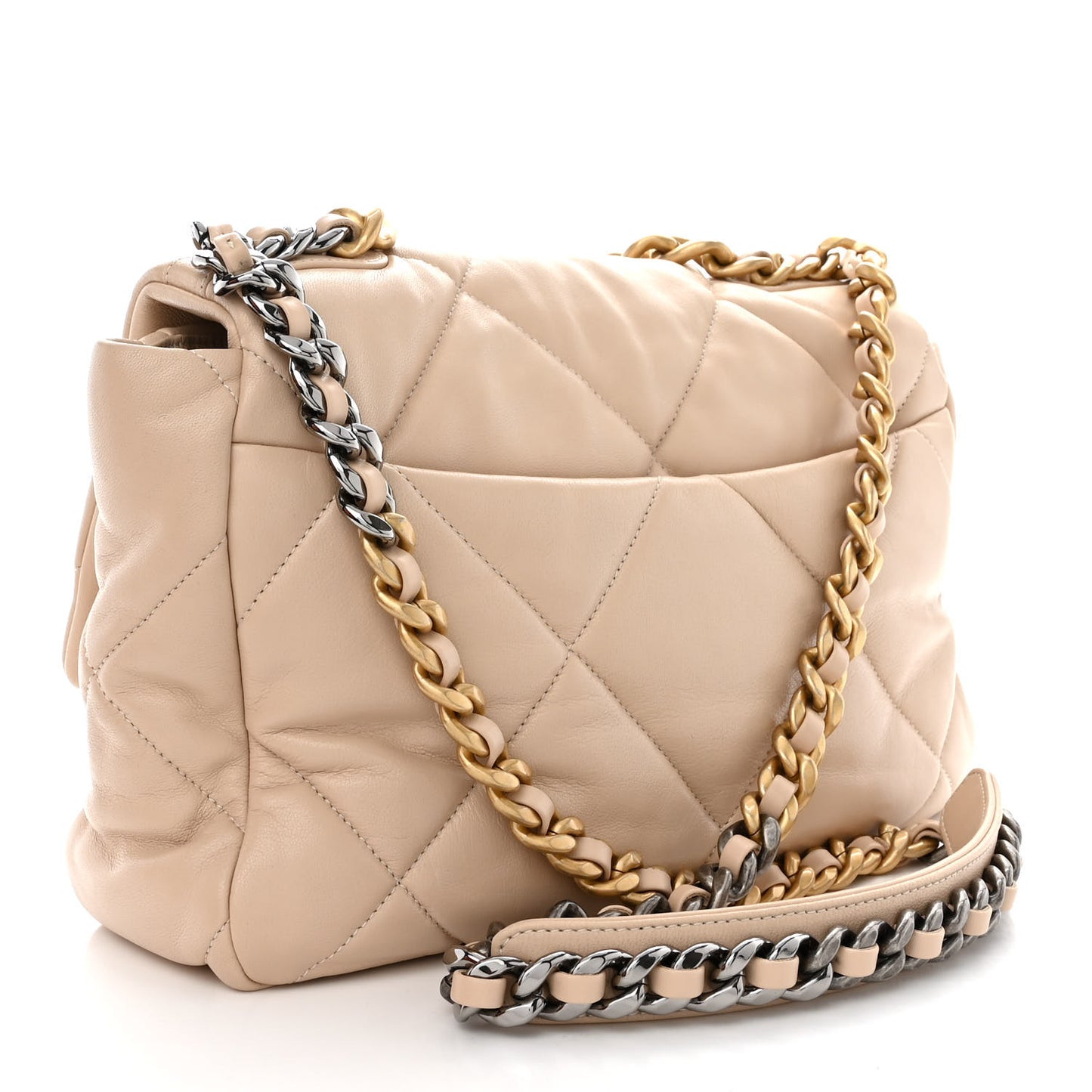 Lambskin Quilted Large Chanel 19 Flap Beige