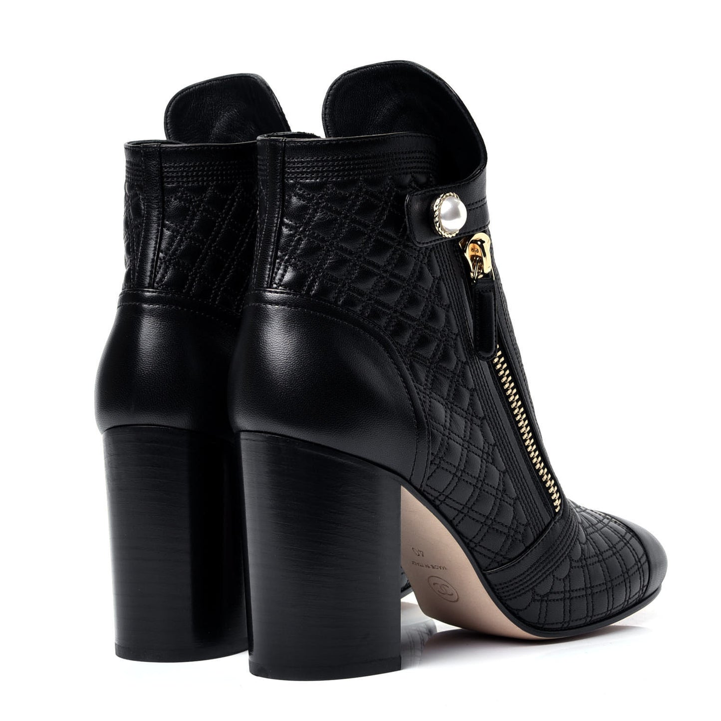 Lambskin Pearl Qulited CC Cap Toe Short Boot 40 Black
