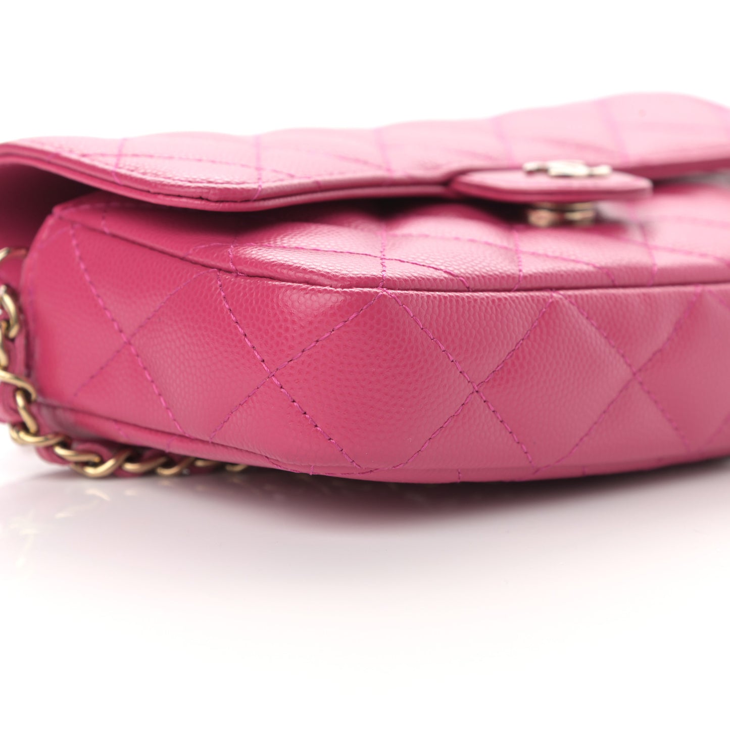 Caviar Quilted Flap Phone Holder With Chain Pink