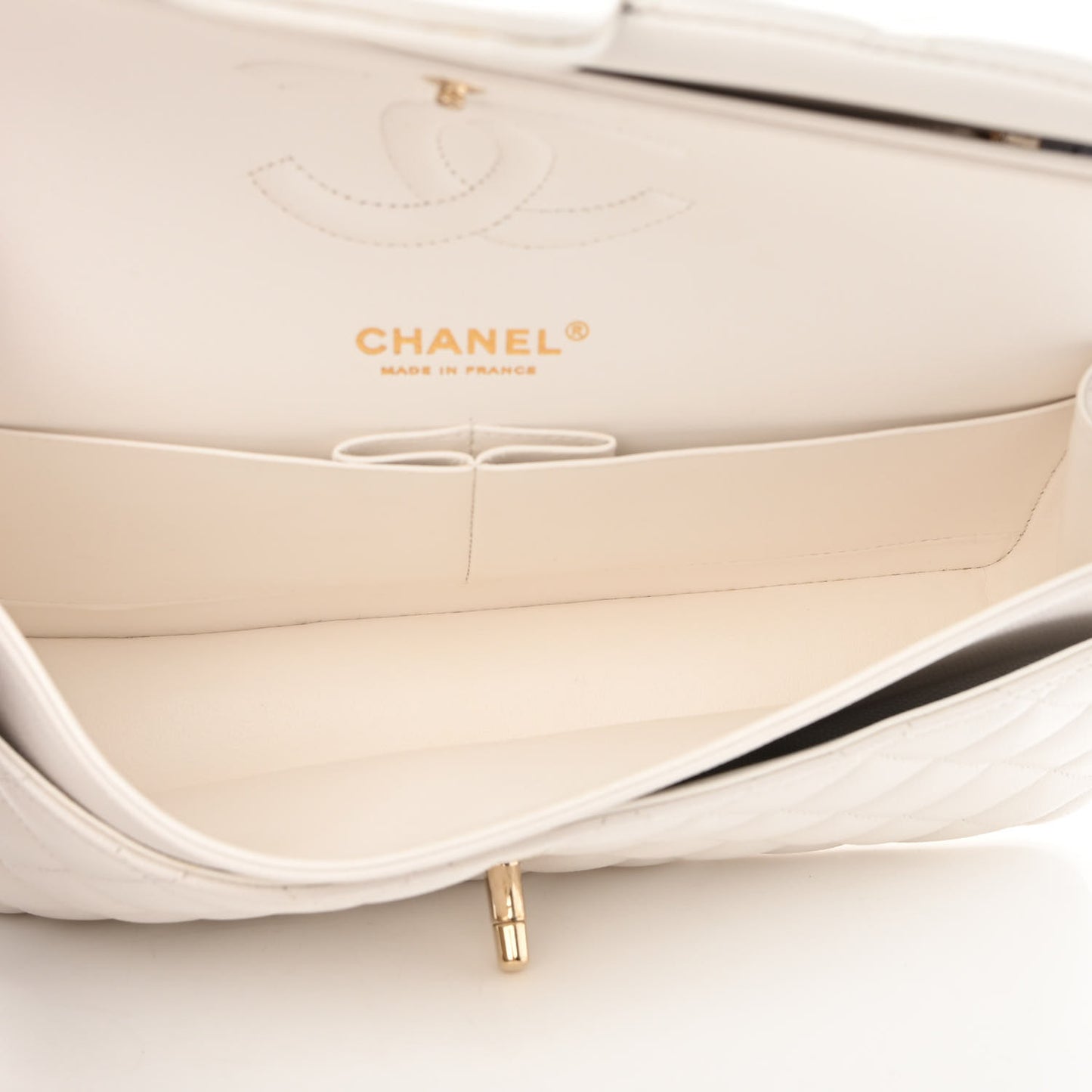 Caviar Quilted Medium Double Flap White
