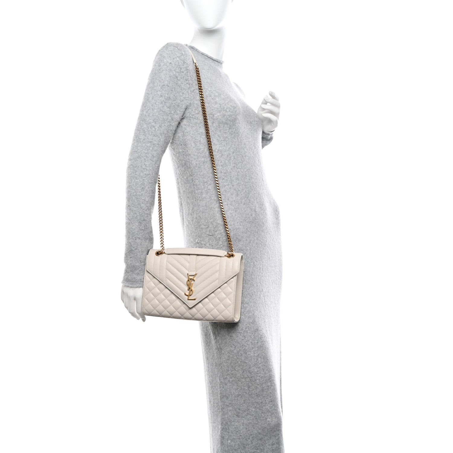 Saint Laurent Grain De Poudre Textured Mixed Matelasse Medium Triquilt Monogram Satchel Porcellana 2 of 12