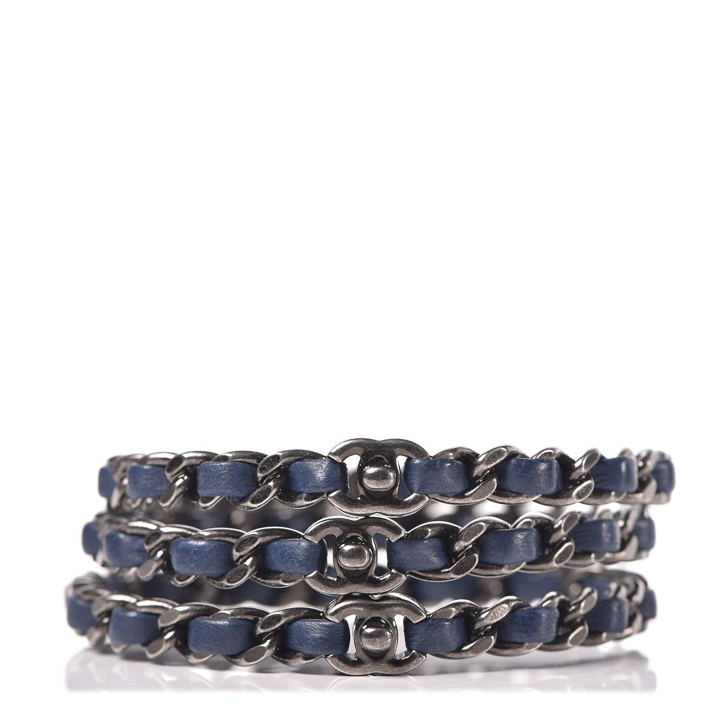 Lambskin Chain Turnlock CC Bangle Set of 3 Navy
