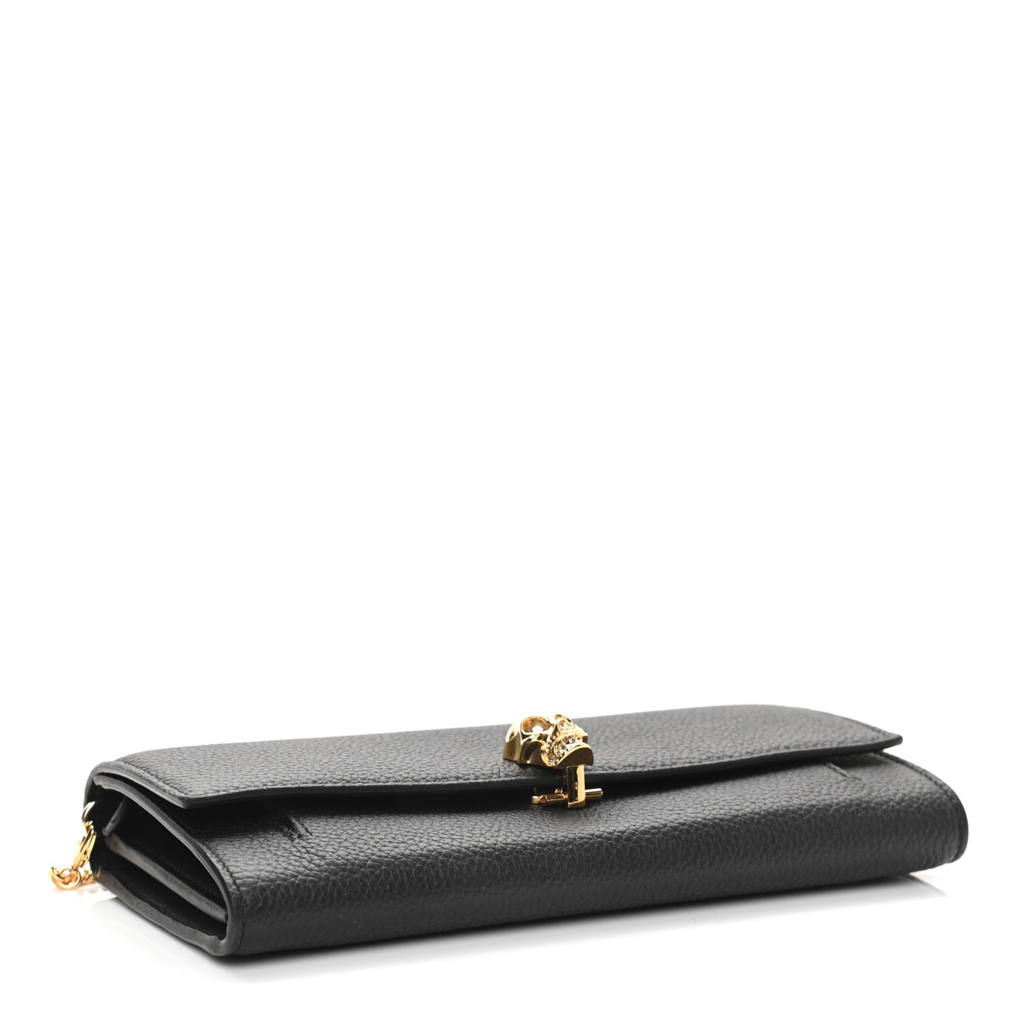 Pebbled Calfskin Skull Wallet on Chain Black