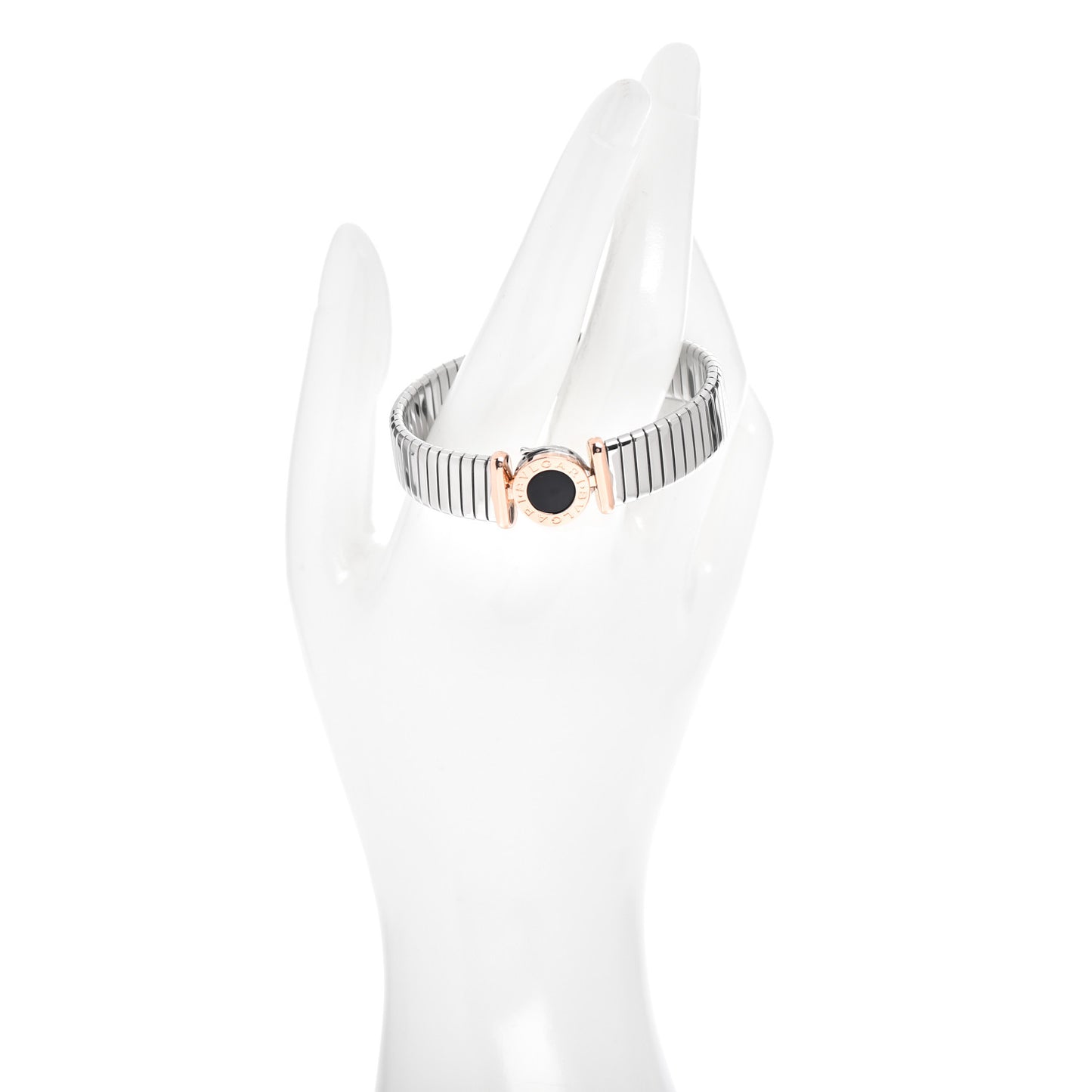 Stainless Steel 18K Rose Gold Black Onyx Tubogas Bracelet