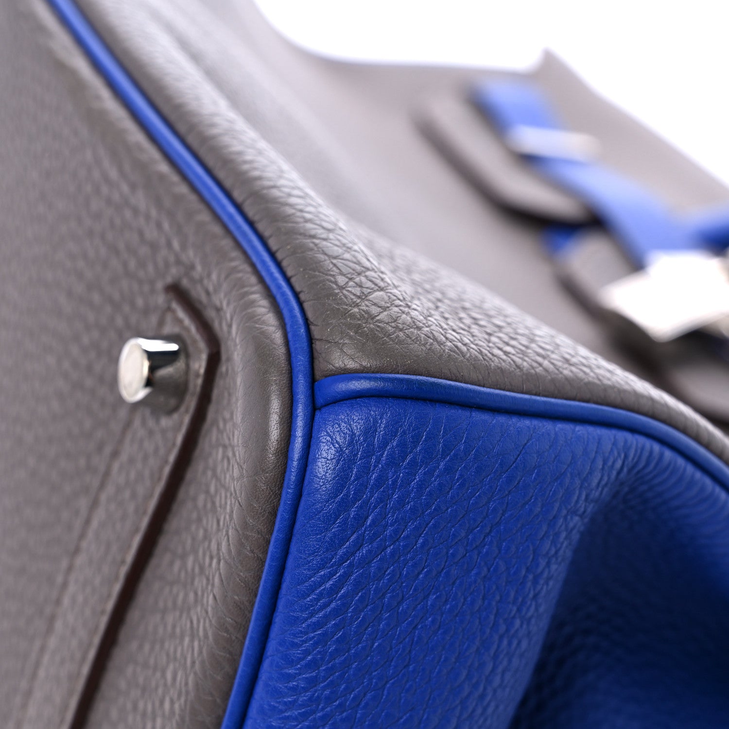 Hermes Togo Bi Color Horseshoe Birkin 35 Etain Bleu Electrique 9 of 15