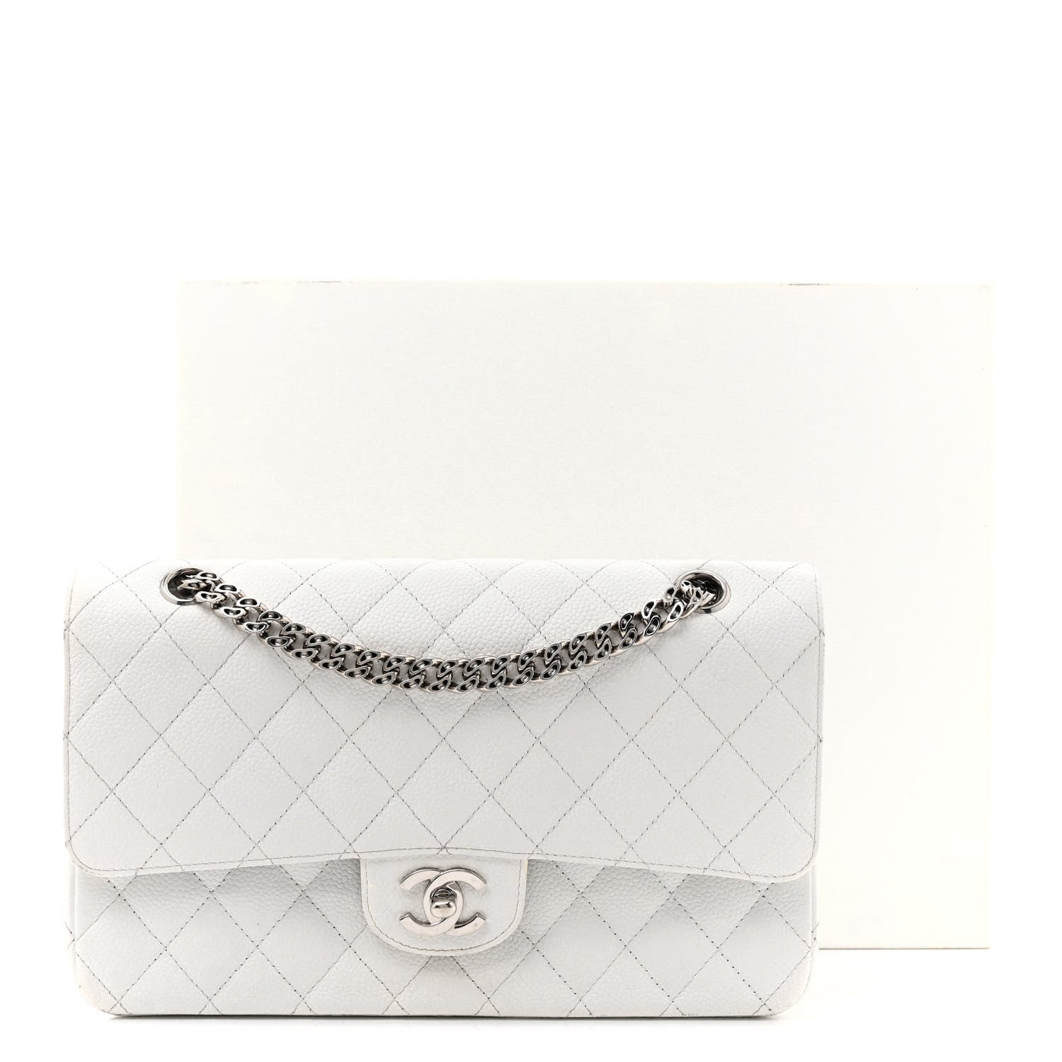 Chanel Caviar Quilted Medium Double Flap Bijoux Chain White 17 of 17