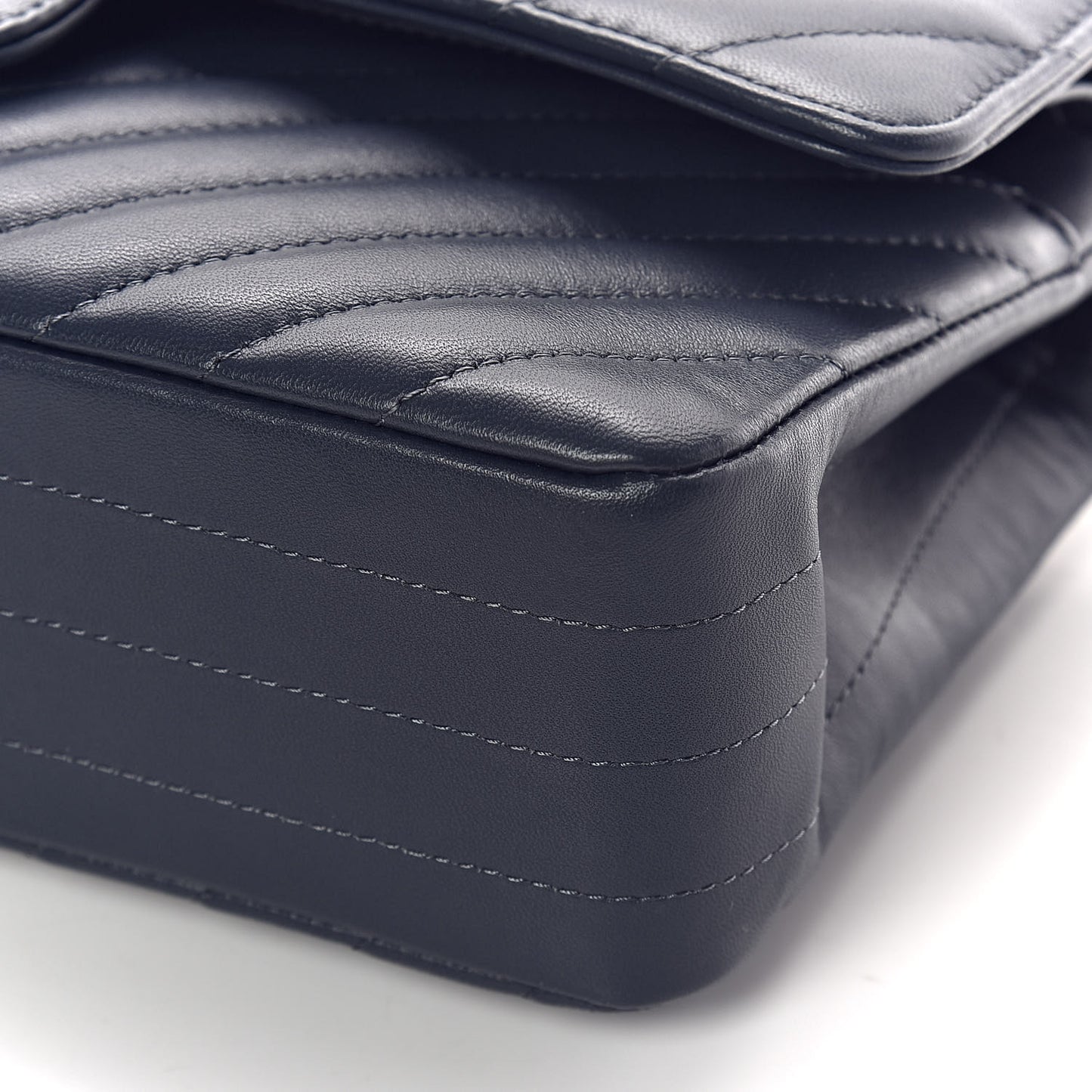 Lambskin Chevron Quilted Medium Double Flap Navy Blue