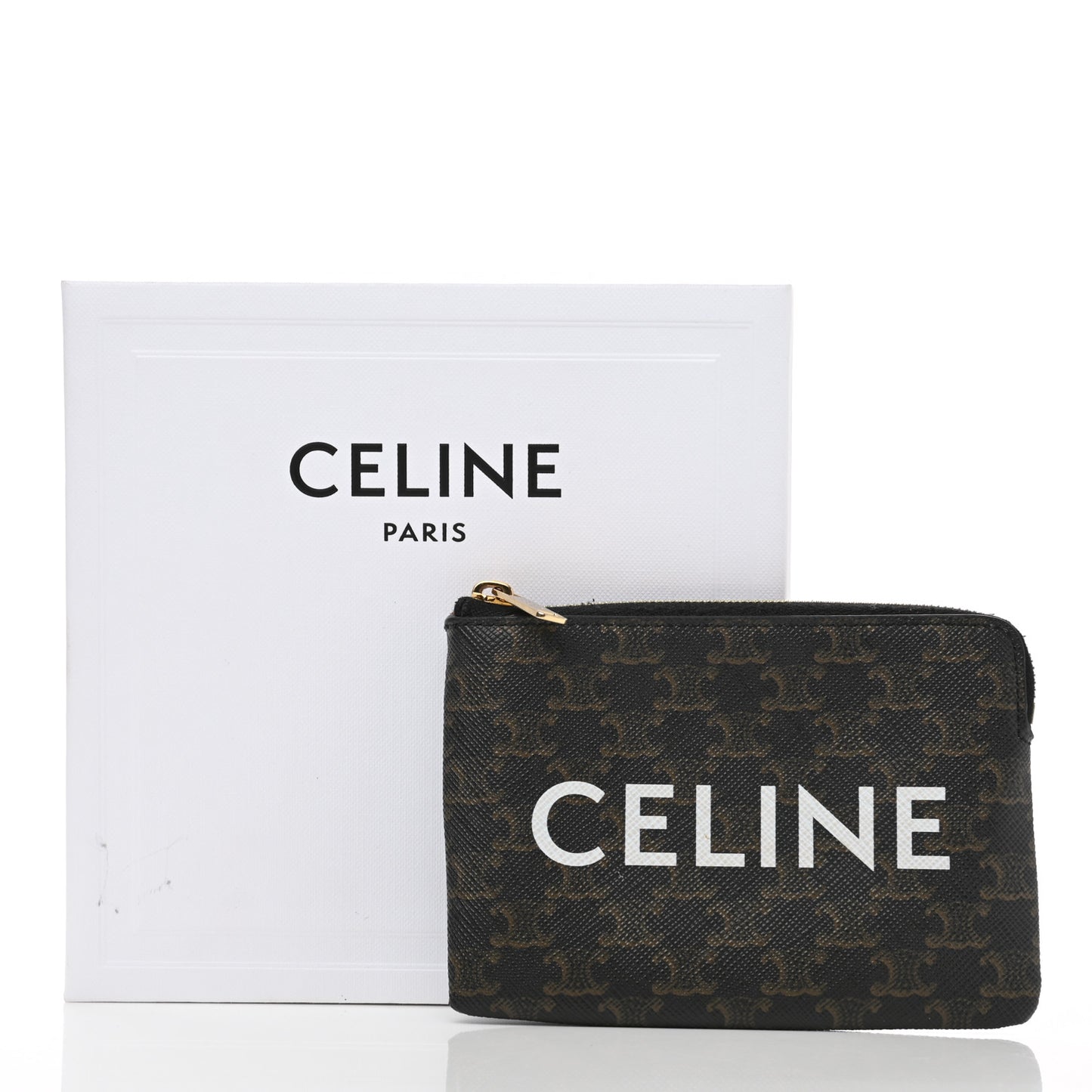 Triomphe Canvas Logo Coin and Card Pouch With Hook Black