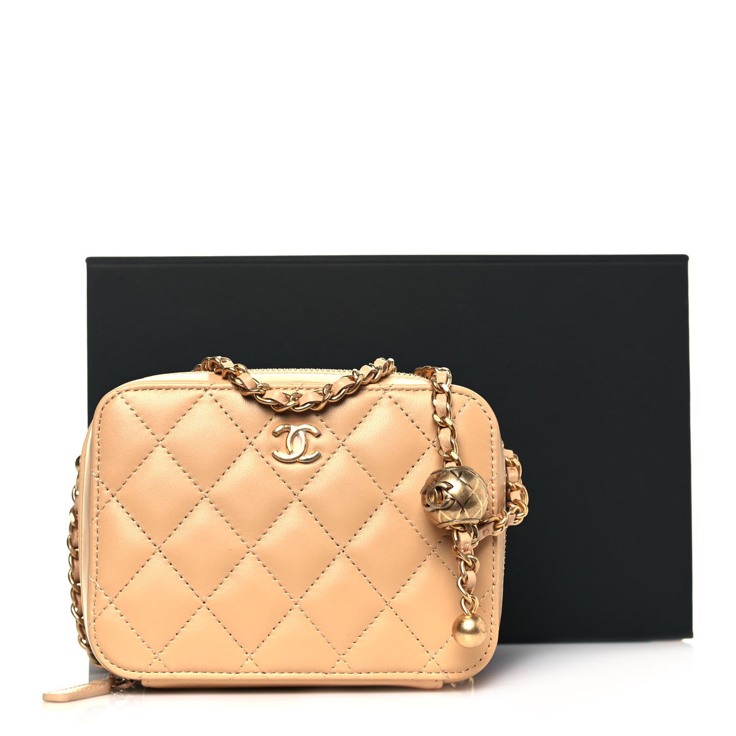 Lambskin Quilted CC Pearl Crush Camera Case Beige