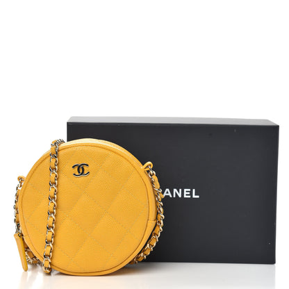 Chanel Caviar Quilted Round Clutch With Chain Yellow 10 of 10