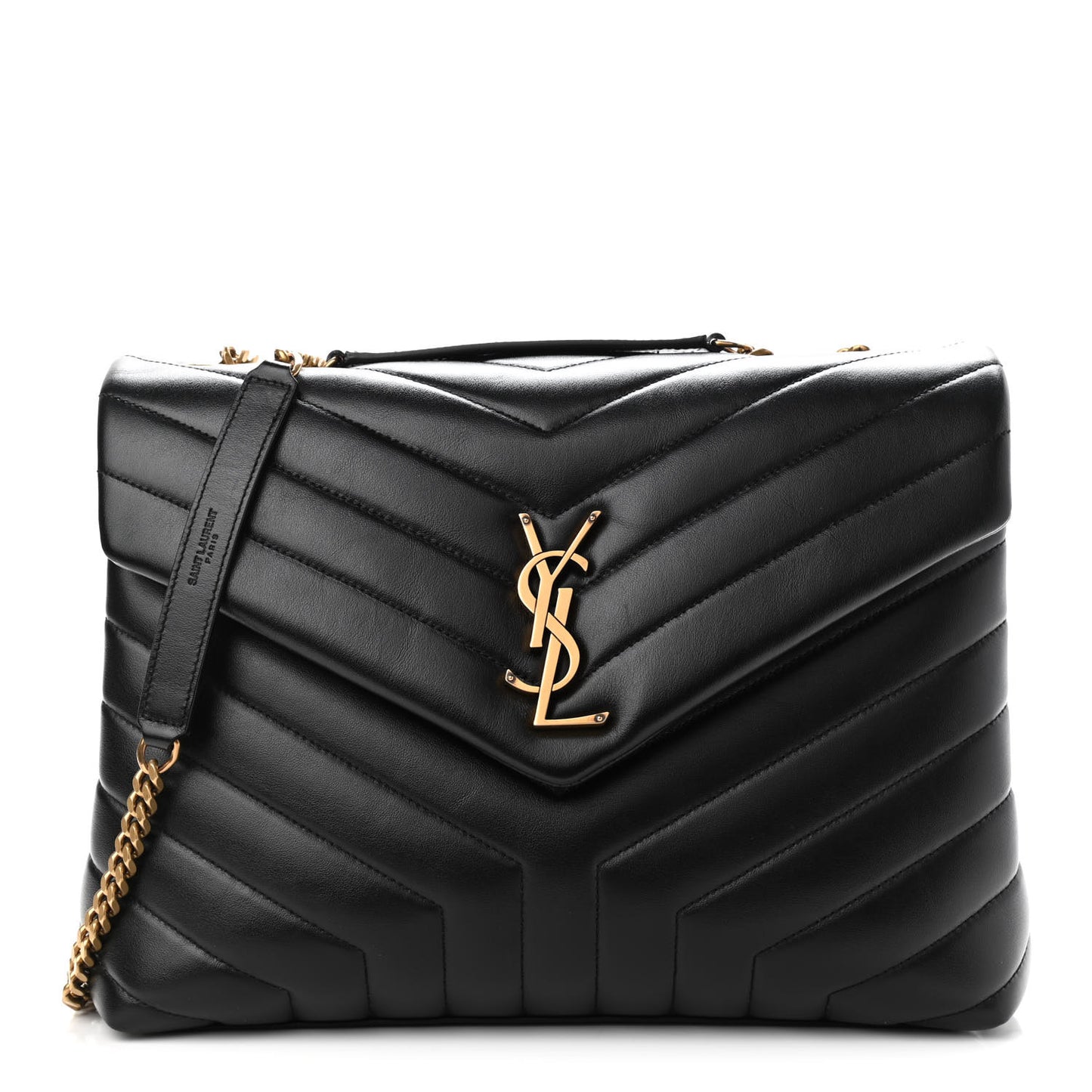 Calfskin Y Quilted Monogram Medium Loulou Chain Satchel Black