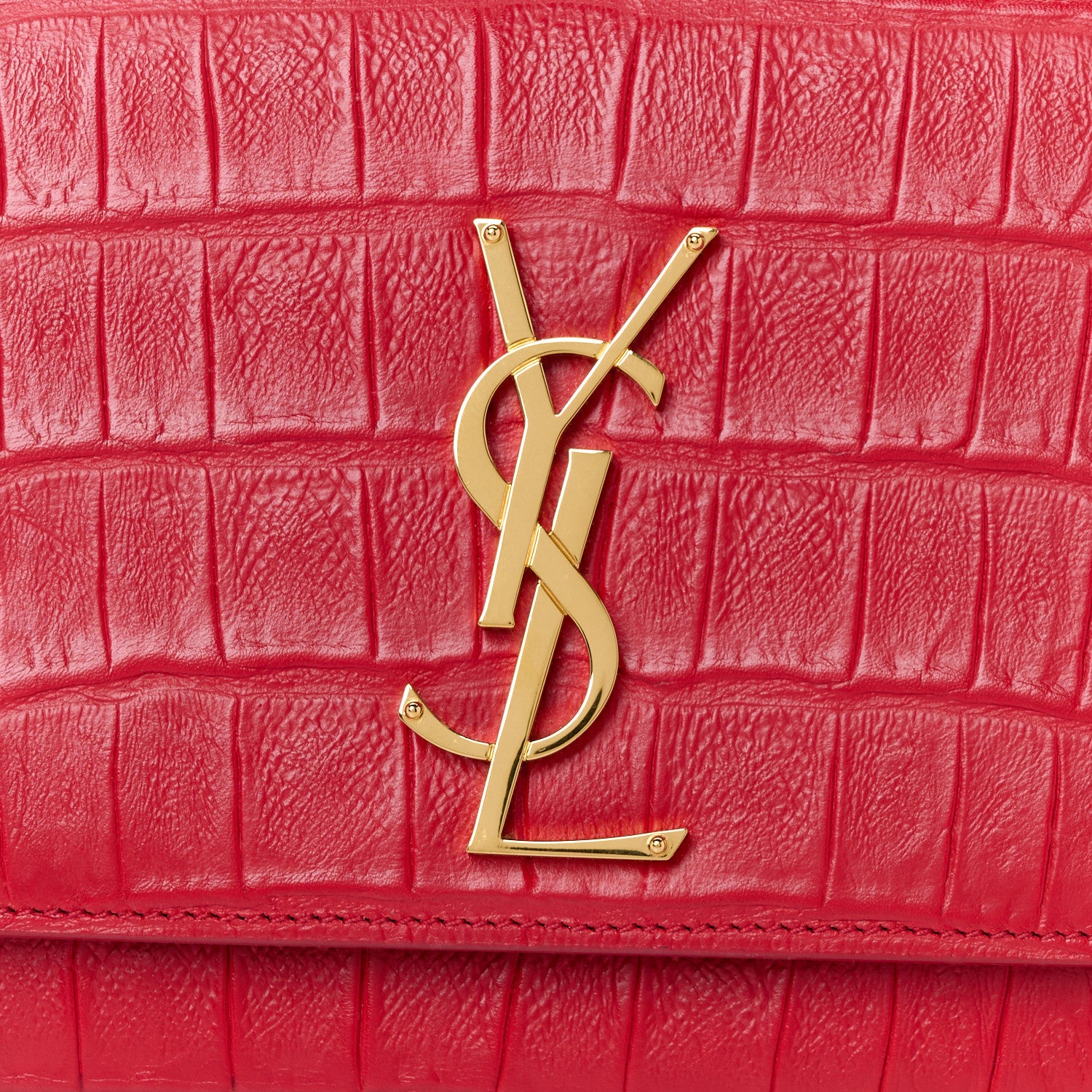 Saint Laurent Calfskin Crocodile Embossed Classic Monogram Cassandre Clutch Red 9 of 9