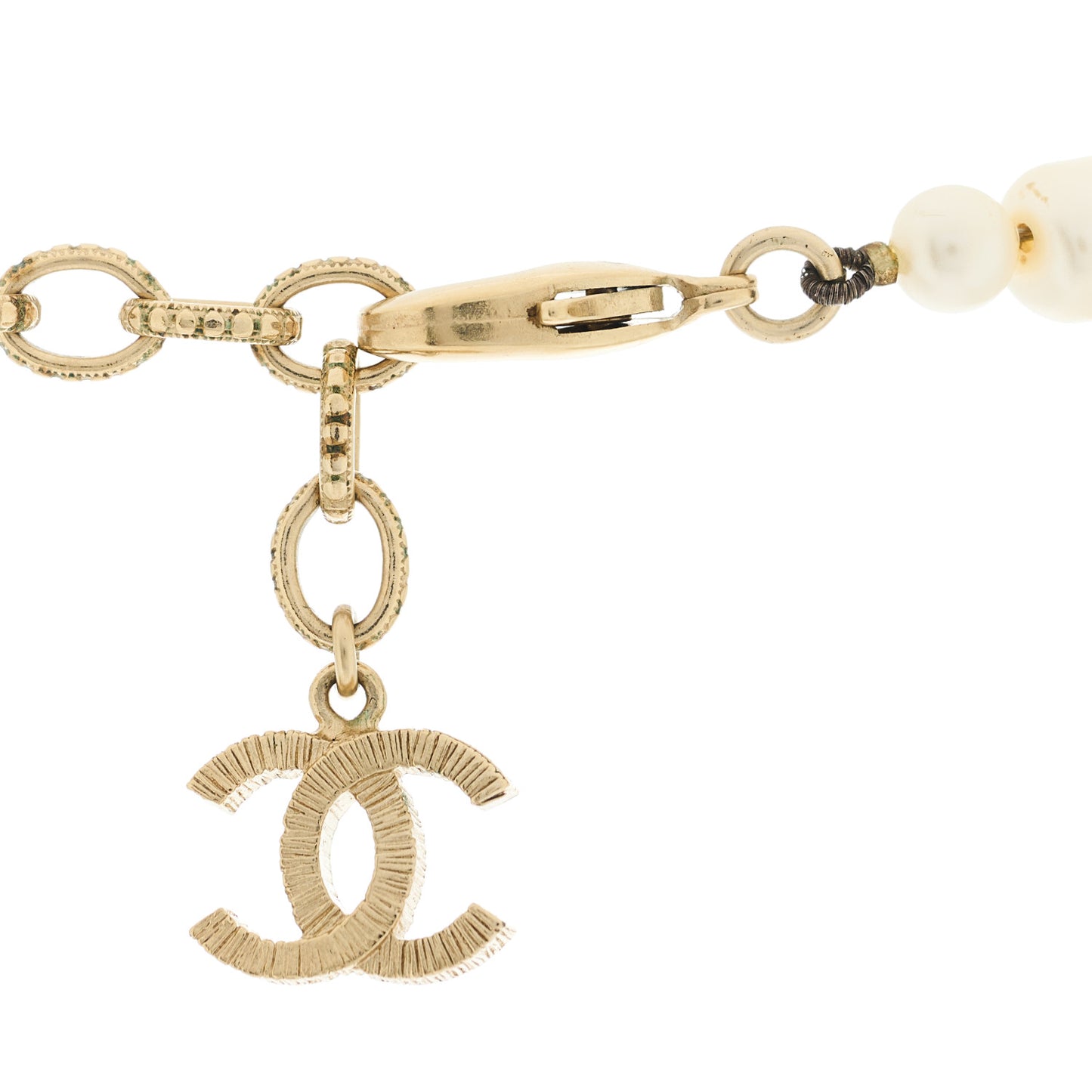 Pearl CC Long Necklace White Gold