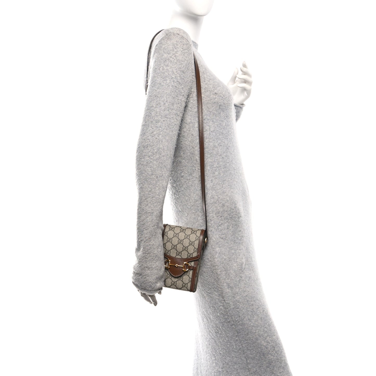 GG Supreme Monogram Mini Horsebit 1955 Crossbody Bag Beige Brown Sugar
