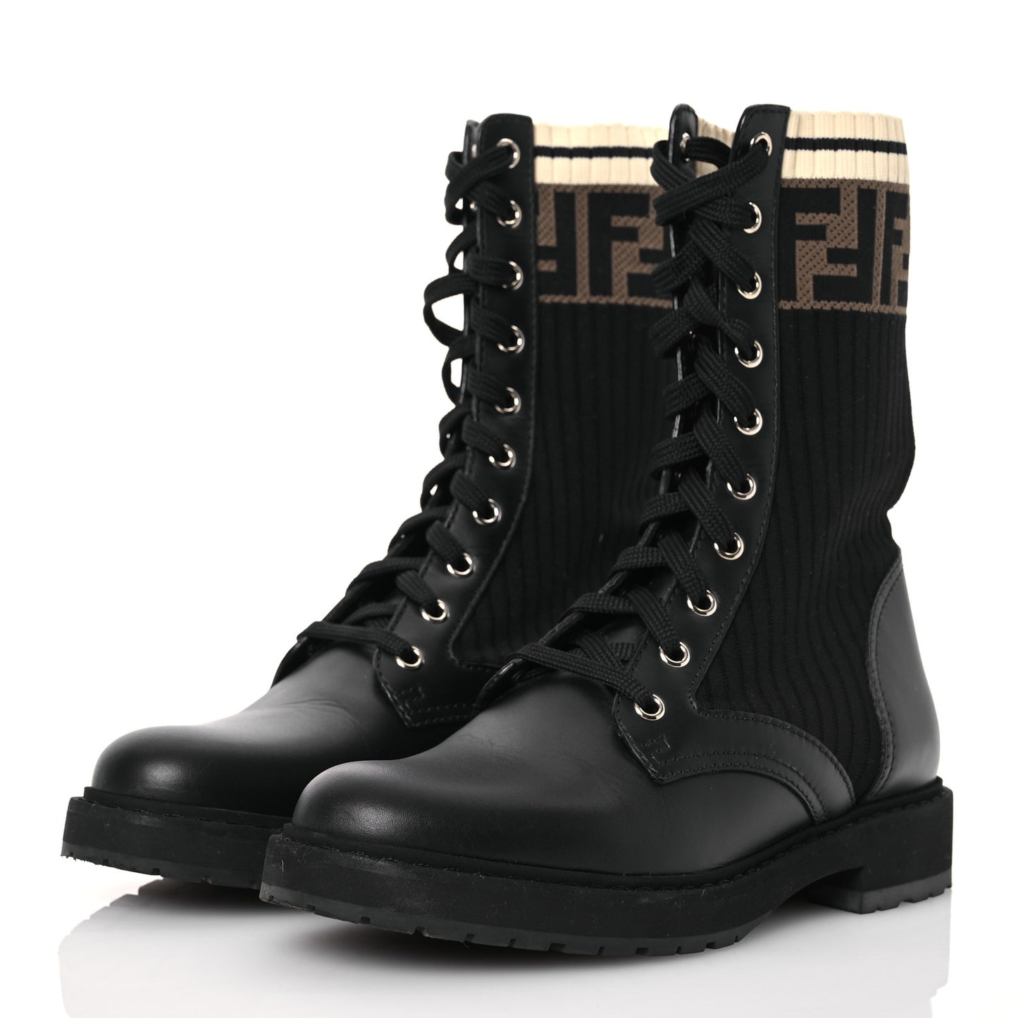 Calfskin Stretch Fabric Rockoko Biker Boots 37 Tobacco Black Marino
