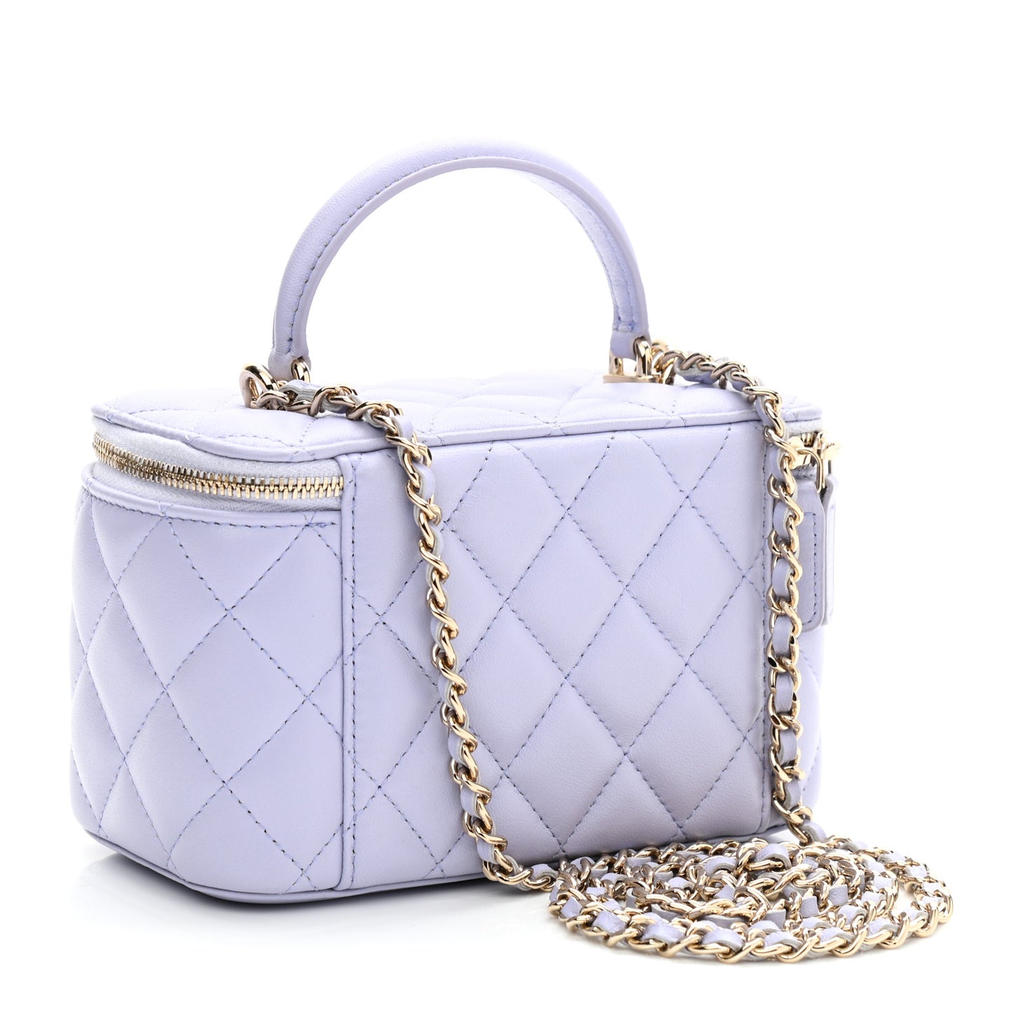 Lambskin Quilted Small Top Handle Vanity Case With Chain Light Purple
