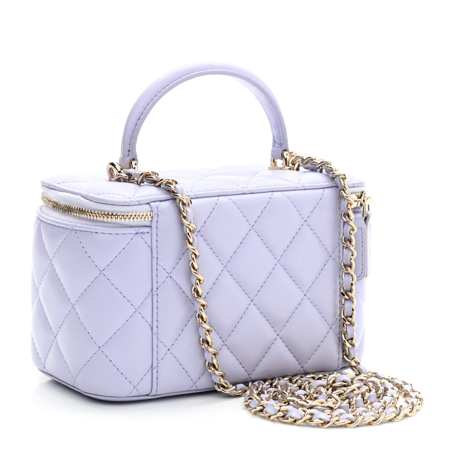 Chanel Lambskin Quilted Small Top Handle Vanity Case With Chain Light Purple 4 of 11