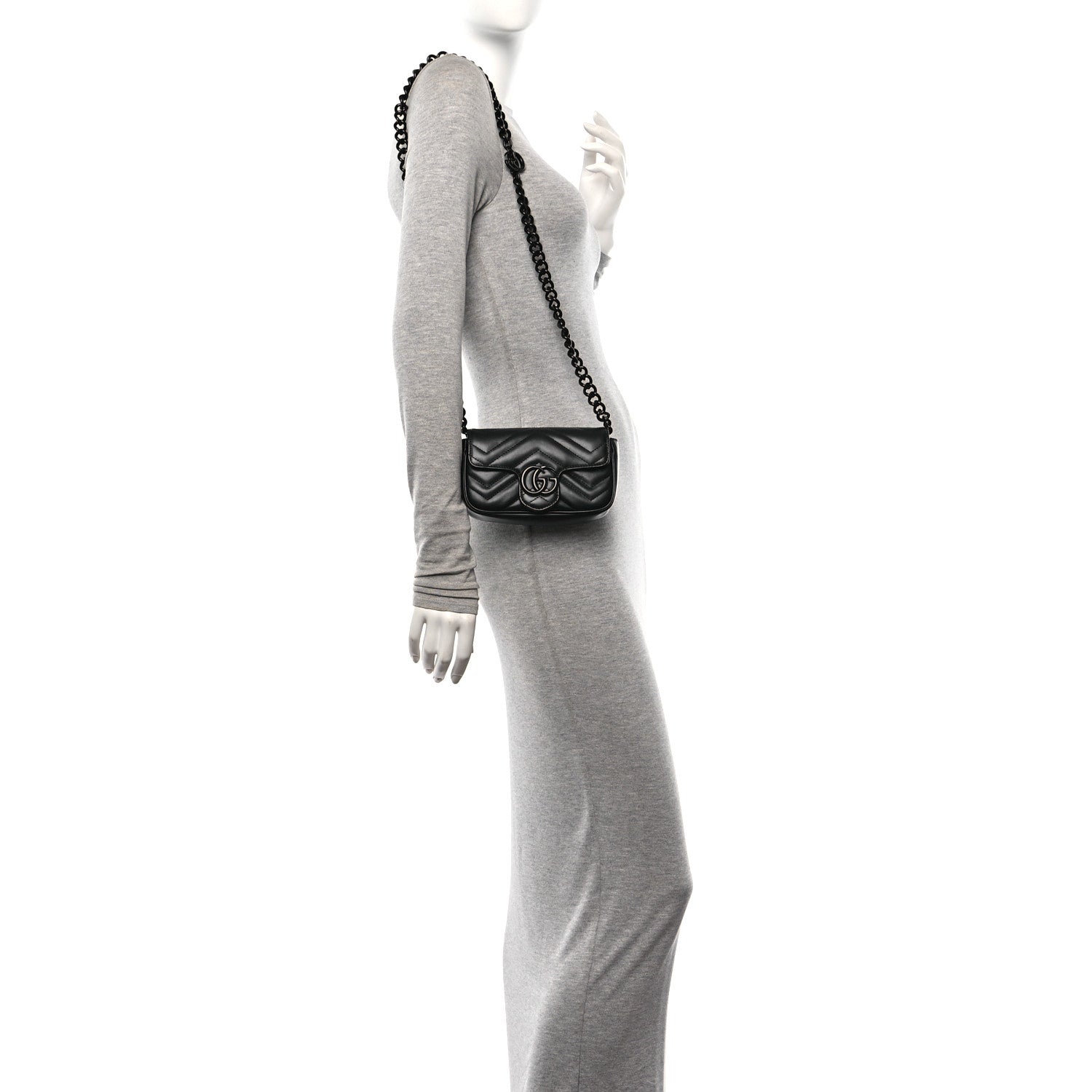 Gucci Calfskin Matelasse Monochrome GG Marmont Chain Belt Bag Black 2 of 10