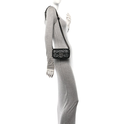 Gucci Calfskin Matelasse Monochrome GG Marmont Chain Belt Bag Black 2 of 10