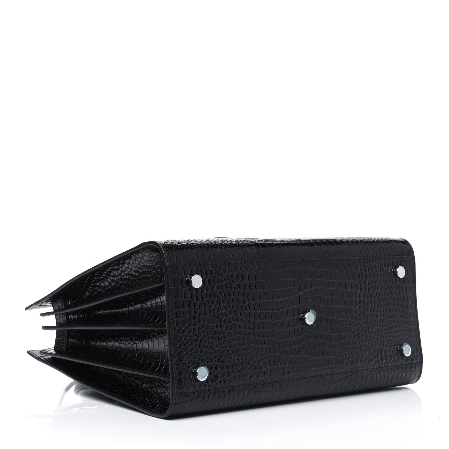 Saint Laurent Calfskin Crocodile Embossed Small Sac de Jour Black 4 of 4