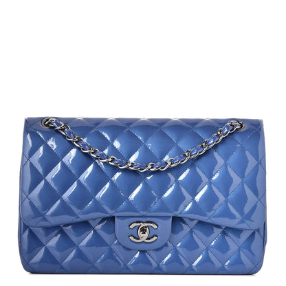 Chanel Patent Quilted Jumbo Double Flap Blue 1 of 9