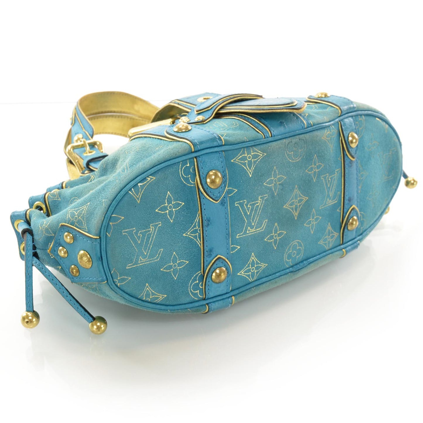 Monogram Suede Ostrich Theda GM Turquoise