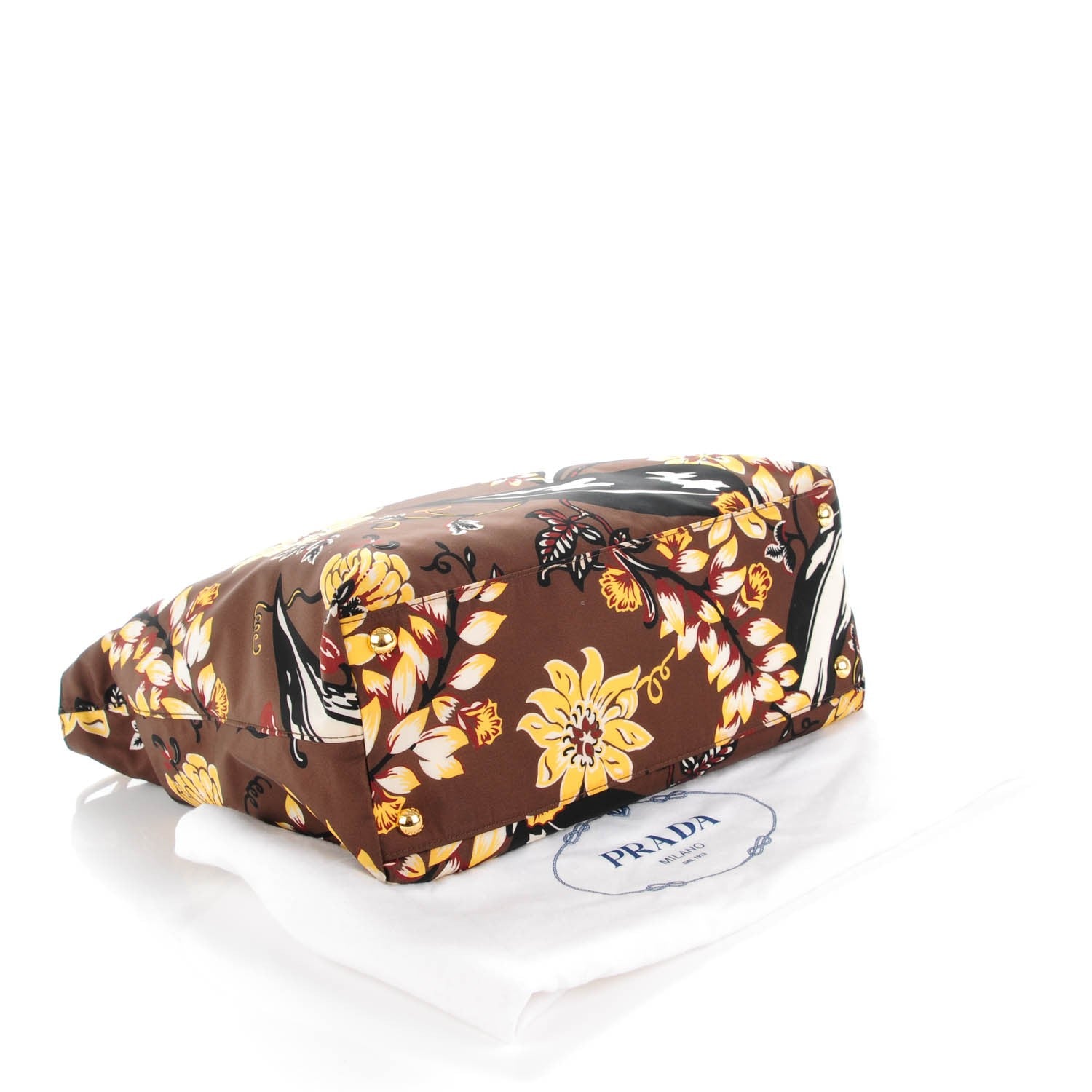 Prada Nylon Floral Print Tote Caffe 4 of 8