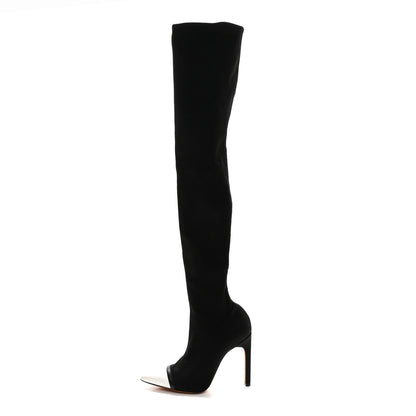 Givenchy Knit Calfskin Over The Knee Pointed Toe Boots 37 Black White 1 of 7