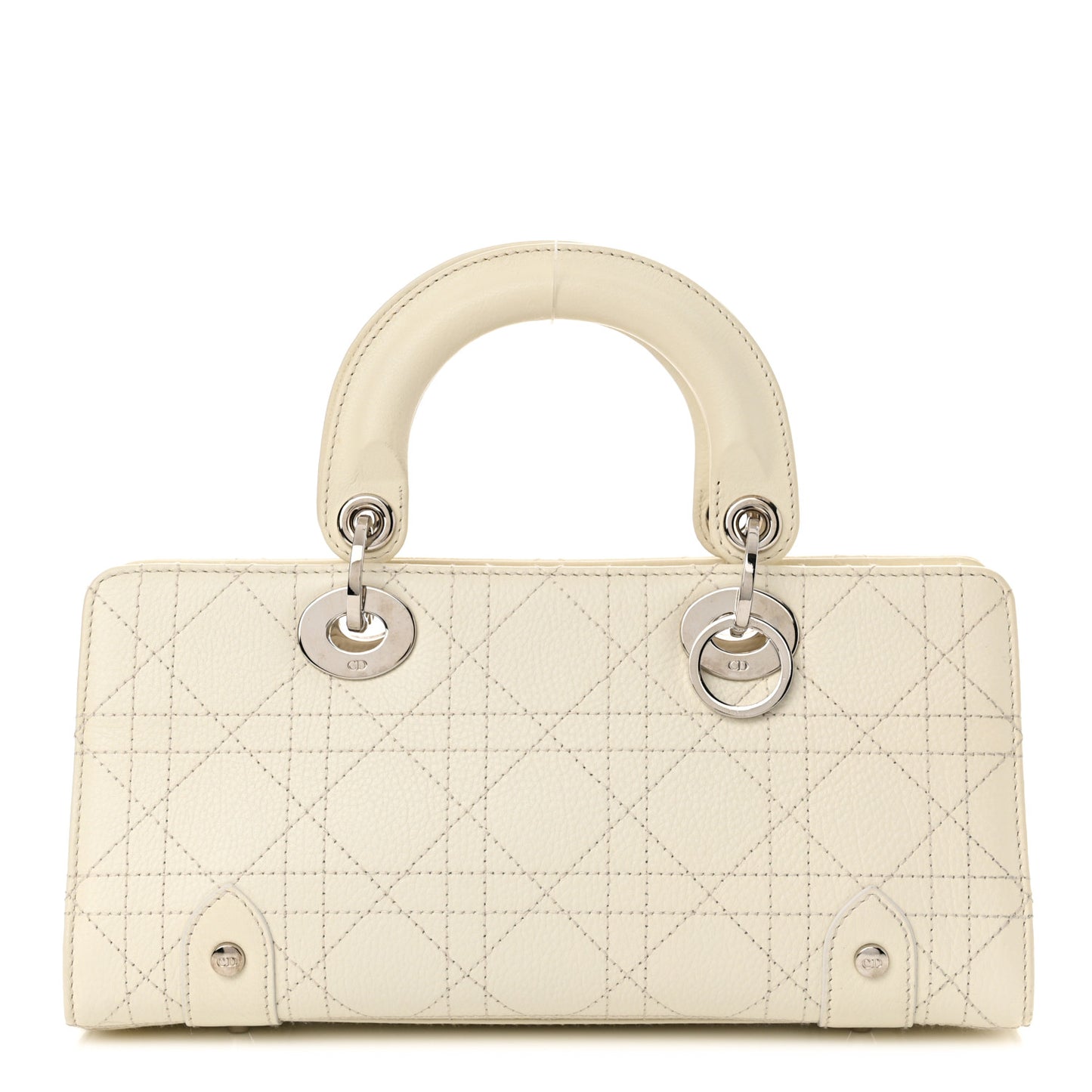 Calfskin Cannage Stitched Small East West Lady Dior White