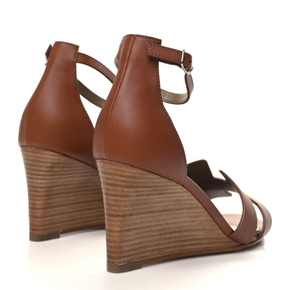 Hermes Calfskin Legend Wedge Sandals 39.5 Gold 4 of 9