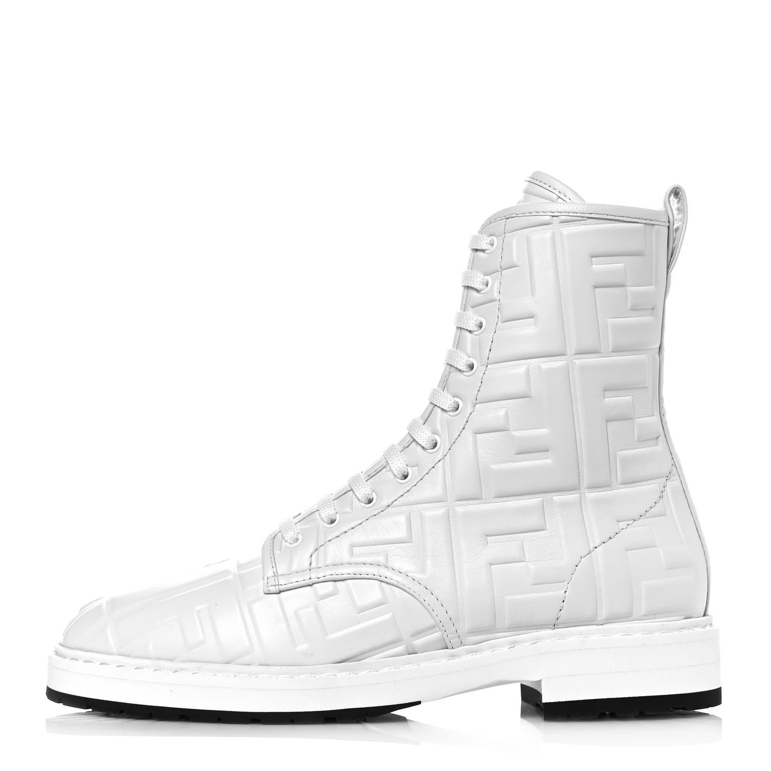 Fendi Nappa FF Embossed Womens Biker Boots 39 Snow 1 of 8